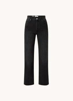 MANGO Nora high waist loose fit jeans met gerafelde zoom - Antraciet