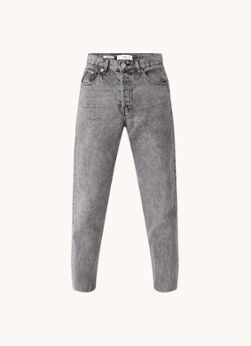 MANGO Havana high waist straight fit cropped jeans met medium wassing - Grijs
