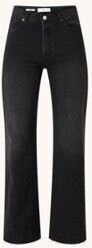 MANGO Nora high waist wide leg jeans met gerafelde zoom - Zwart