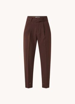 MANGO Marlowe high waist straight fit cropped pantalon met ceintuur - Donkerbruin