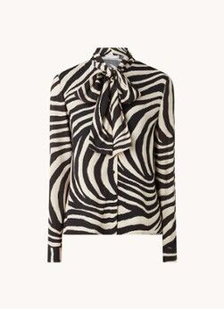 MANGO Jare blouse met strikkraag en zebraprint - Zwart