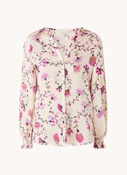 Fabienne Chapot Cliff blouse met bloemenprint en V-hals - Beige