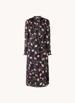 Fabienne Chapot Marina midi jurk met strikceintuur en bloemenprint - Zwart