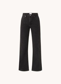 NA-KD High waist wide leg jeans met medium wassing - Zwart