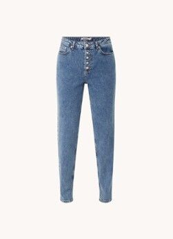 NA-KD High waist straight leg jeans met medium wassing - Indigo