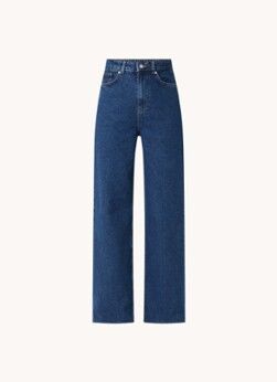 NA-KD High waist wide leg jeans met gerafelde zoom - Indigo