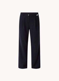 Penn & Ink High waist straight fit pantalon van flanel met plooidetail - Donkerblauw