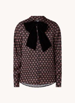 Maje Camilla blouse van satijn met afneembare fluwelen strik - Zwart