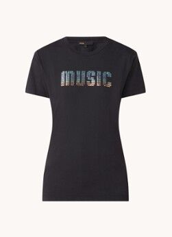 Maje Timbale T-shirt met tekstprint van strass - Zwart