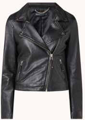 Expresso Cropped bikerjack van leer met ritszakken - Zwart