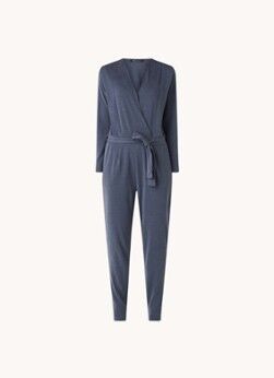 Expresso Tapered fit jumpsuit van jersey met strikceintuur - Staalblauw