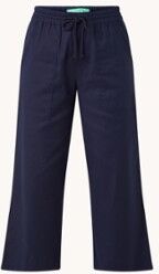 Benetton High waist straight fit culotte in linnenblend met trekkoord - Donkerblauw