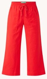 Benetton High waist straight fit culotte in linnenblend met trekkoord - Rood