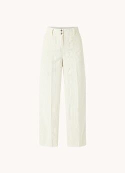 Benetton High waist wide fit pantalon van corduroy - Creme