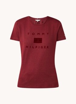 Tommy Hilfiger T-shirt met flock logoprint - Bordeauxrood