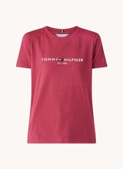 Tommy Hilfiger T-shirt met logoborduring - Cranberryrood