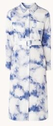 Xandres Kaay midi blousejurk met ceintuur en tie-dye dessin - Blauw