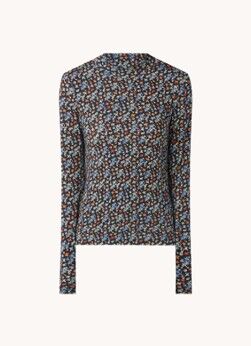 Scotch & Soda Top met opstaande kraag en bloemenprint - Blauw