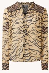 Scotch & Soda Blouse met print en smockwerk - Camel