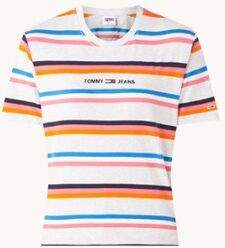 Tommy Hilfiger T-shirt met streepprint en logoborduring - Lichtgrijs