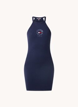 Tommy Hilfiger Mini halterjurk met logoborduring - Blauw