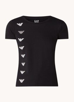Emporio Armani Trainings T-shirt met logoprint en strass-decoratie - Zwart