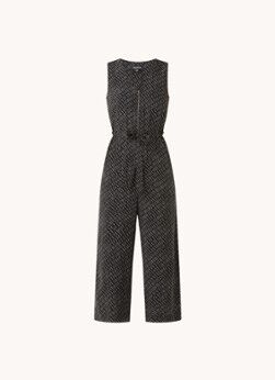 Whistles Loose fit cropped jumpsuit met strikceintuur en print - Zwart