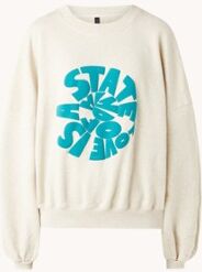 10DAYS Sweater van biologisch katoen met tekstprint - Zand