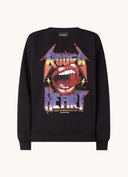 Colourful Rebel Sweater met ronde hals en print - Zwart