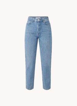 Gestuz Dena high waist tapered fit cropped mom jeans met stretch - Indigo