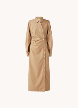 Gestuz Amada maxi blousejurk in wolblend met plooideatail - Camel