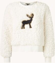 Goldbergh Deer sweater van teddy met patch - Gebroken wit