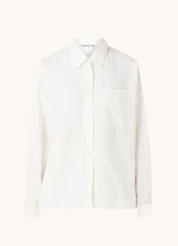 Vanilia Oversized blouse in linnenblend met borstzak - Ivoor