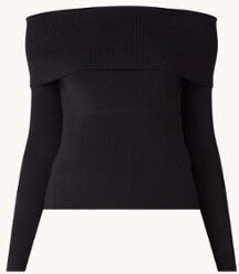 Ralph Lauren Ribgebreide off shoulder top - Zwart