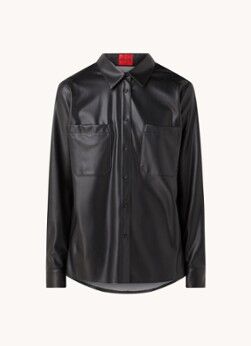 HUGO BOSS Camitasa overshirt van imitatieleer met borstzakken - Zwart