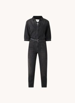 ba&sh; Frida straight fit cropped jumpsuit van denim met ceintuur - Antraciet