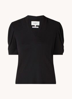 ba&sh; Kendall T-shirt met V-hals en pofmouw - Zwart