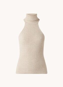 Reiss Clem top in kasjmierblend met ribstructuur en col - Beige