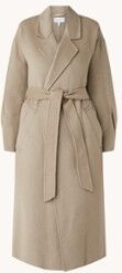 Reiss Olive oversized mantel in wolblend met strikceintuur - Khaki