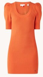 Ted Baker Dollra mini kokerjurk met ribstructuur en pofmouw - Oranje