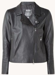 HUGO BOSS Saleli cropped bikerjack van schapenleer met ritszakken - Zwart