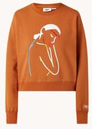 Obey Lady crew sweater met borduring - Oranjebruin