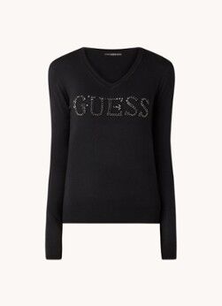 GUESS Odette fijngebreide pullover met logo van strass - Zwart