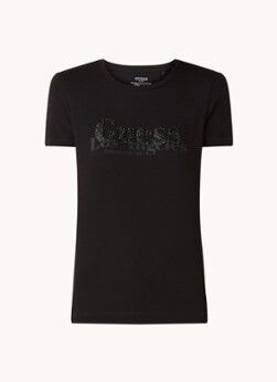 GUESS Astrelle T-shirt met logo van strass - Zwart