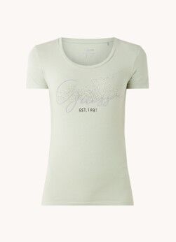 GUESS Chloe T-shirt met logo van strass - Lindegroen