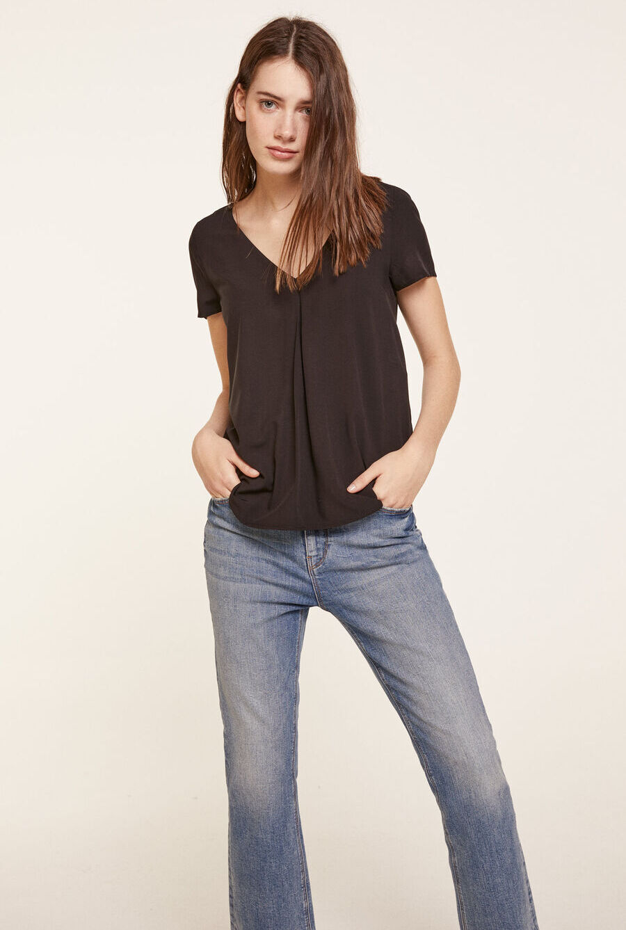 Springfield Two-material pleated t-shirt Springfield noir