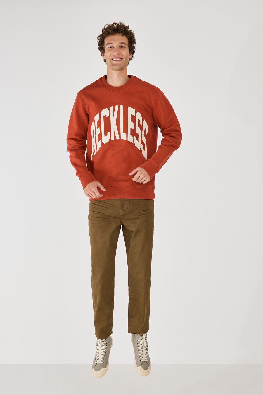 Springfield Sweat-shirt à col rond en coton avec patch reckless. Springfield terracotta