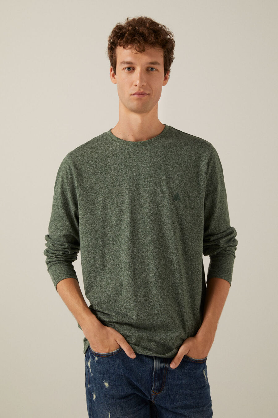 Springfield T-shirt manches longues texturé Springfield vert foncé