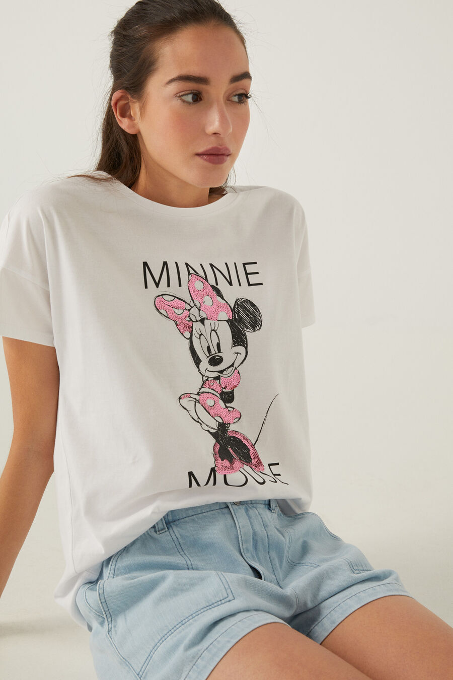 Springfield T-shirt « minnie mouse » paillettes coton biologique Springfield blanc