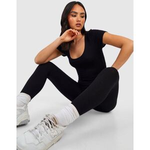 boohoo Basic Unitard Jumpsuit Met Lage Ronde Hals En Kapmouwen, Black 36